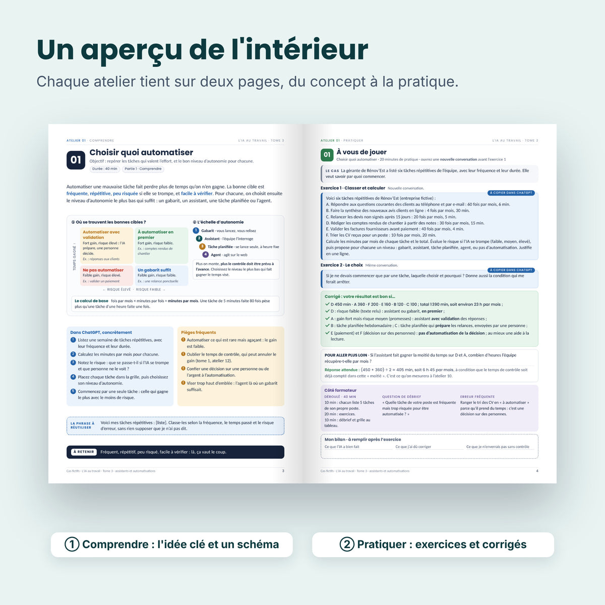 Aperçu de l'intérieur du tome 3 : un atelier sur deux pages